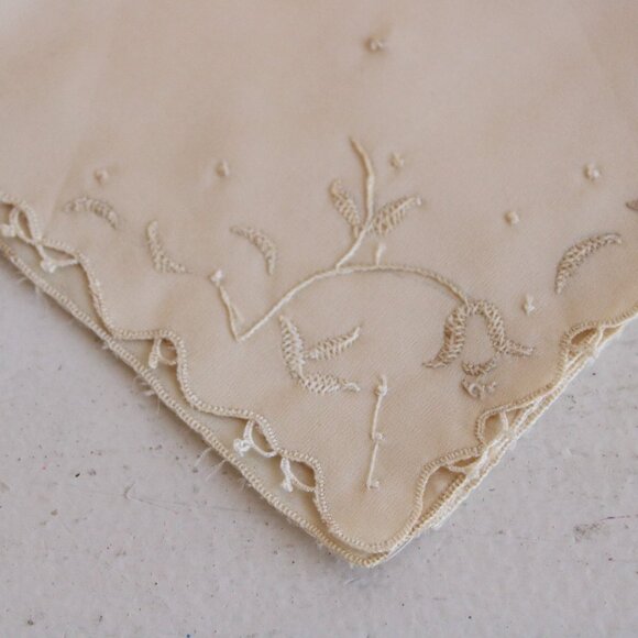Vintage Ivory Handkerchief, Embroidered Rayon Hankie Pocket Square - Picture 3 of 10